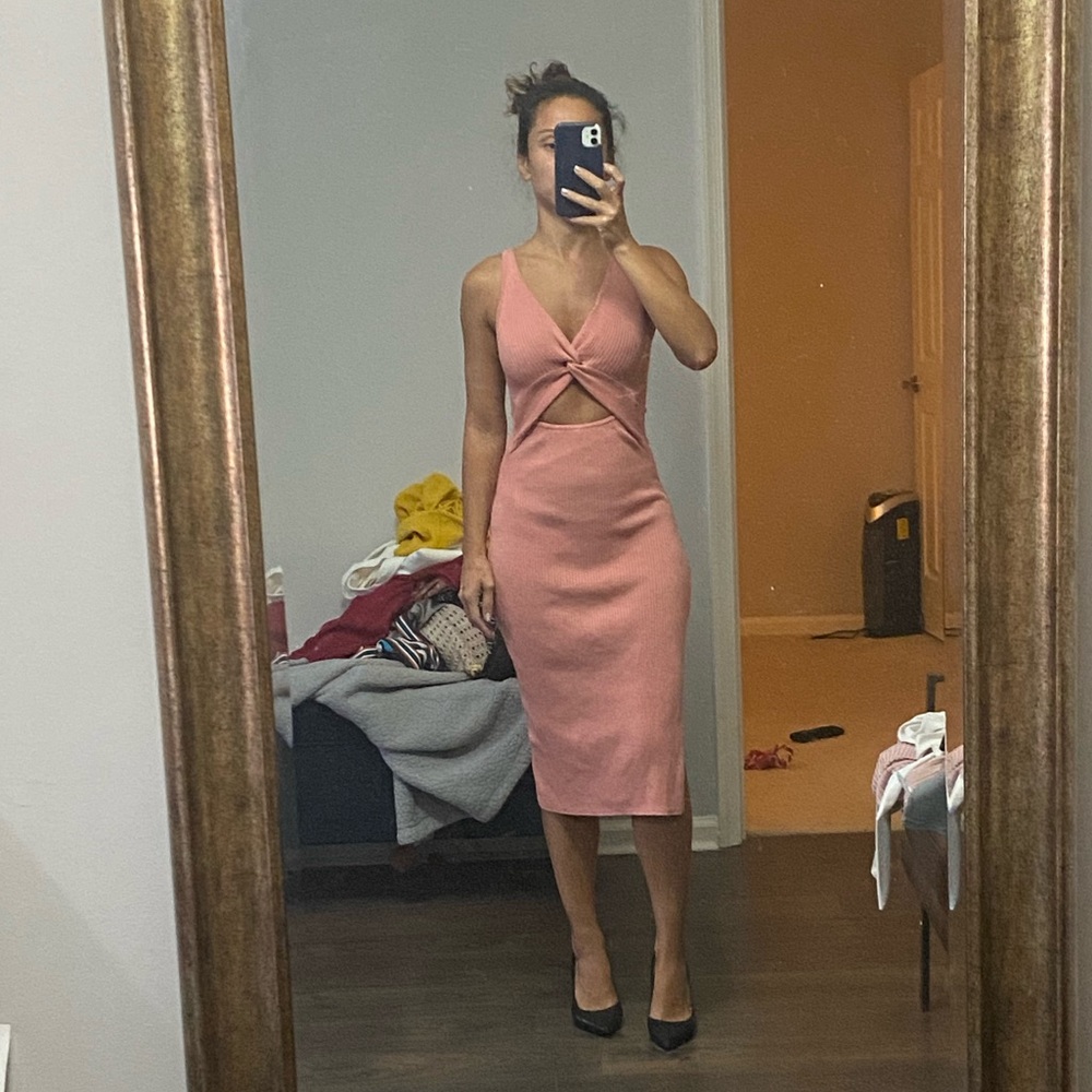 Women’s Dusty Rose Midi Twist-Front Dress